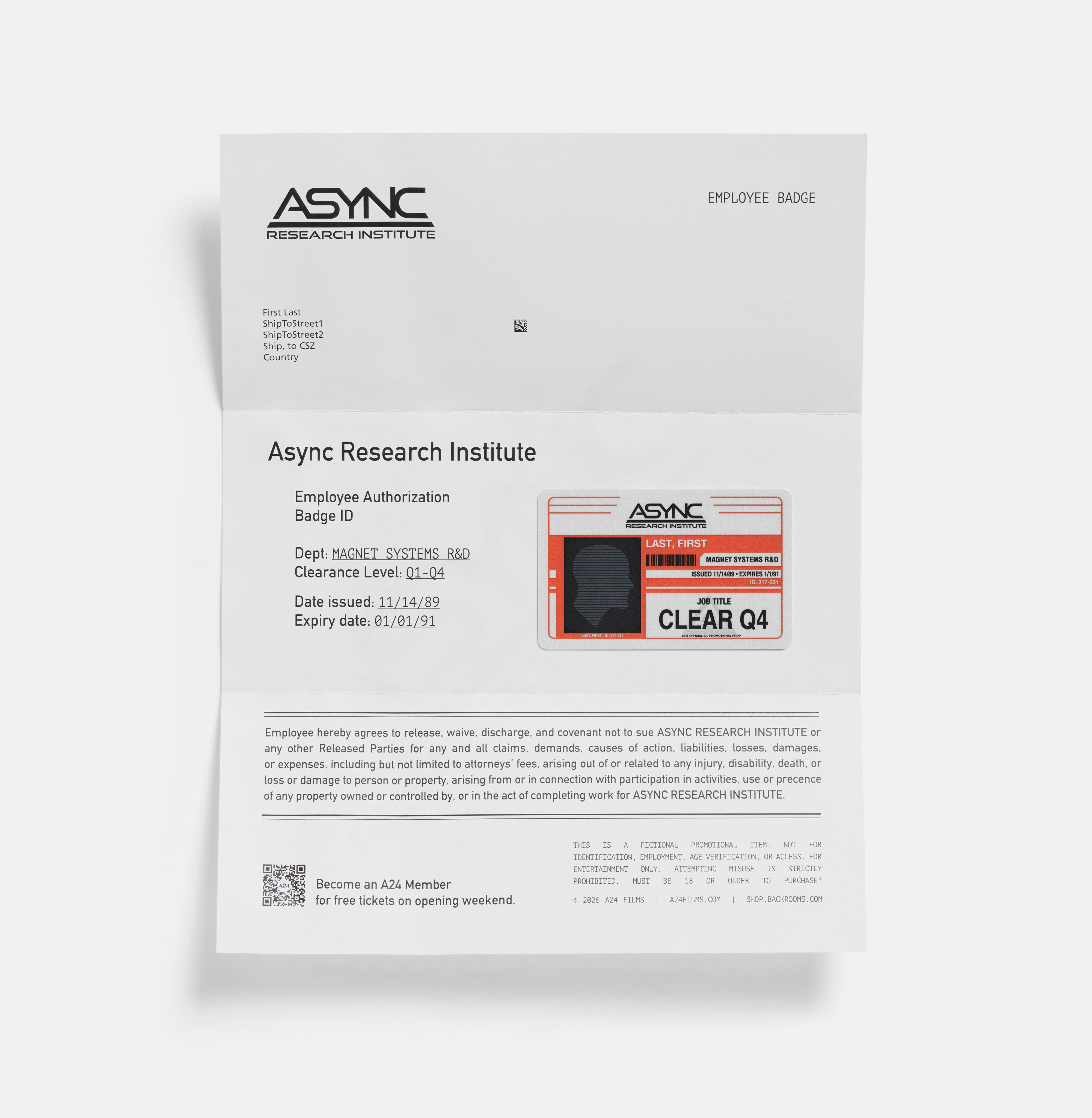 Async Research Institute Employee ID Badge