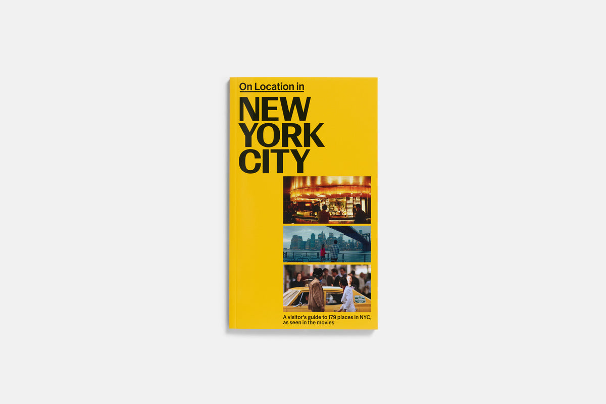 Book cover with bold mustard-yellow background featuring stacked black serif and sans-serif typography reading "On Location in NEW YORK CITY".