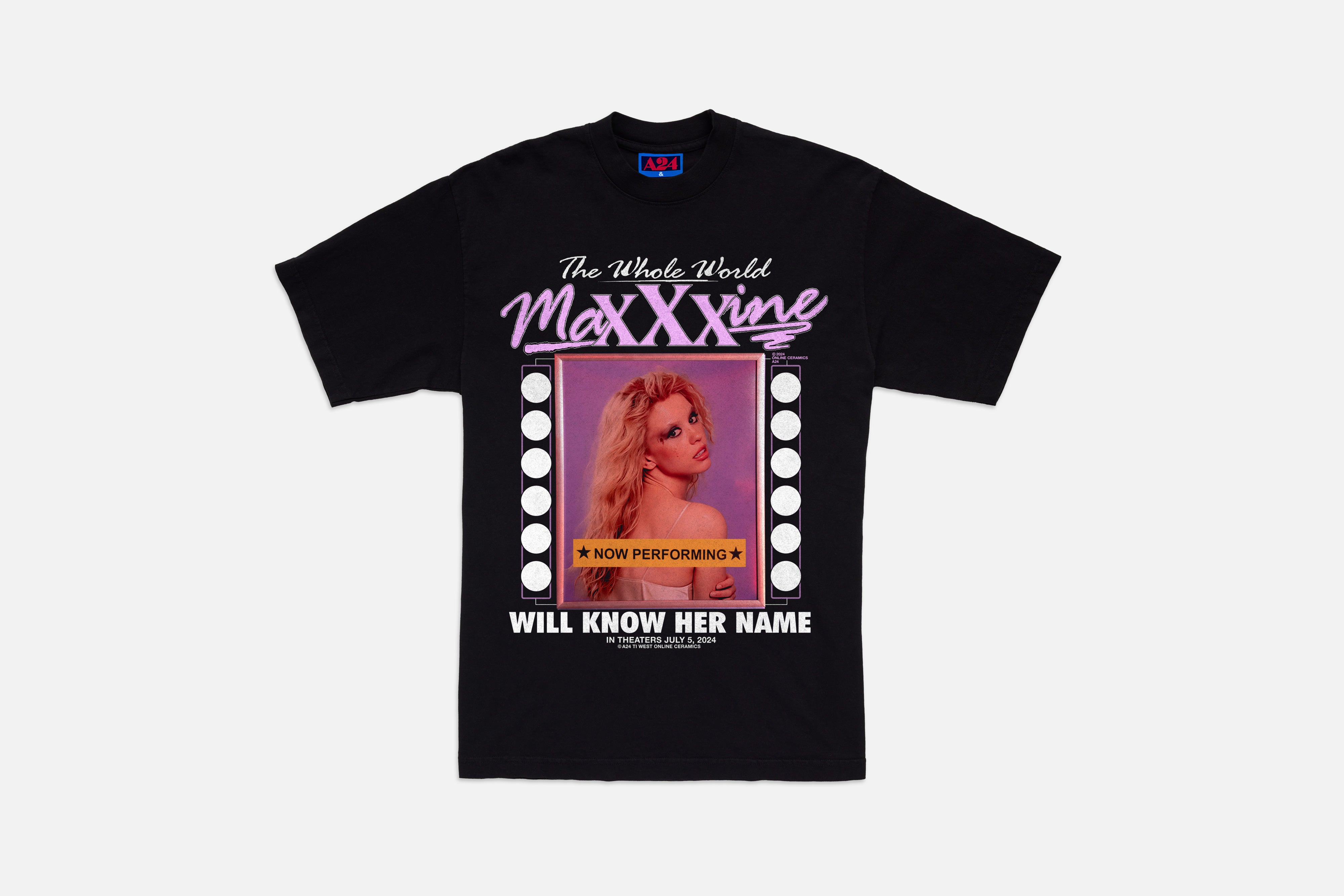 MAXXXINE マキシーン Tシャツ A24 公式ぐグッズ A24_OC_Maxxxine_WholeWorldTee_